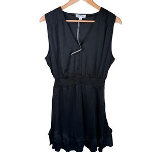 She + Sky Smocked Waist Mini Dress Womens Large Black Ruffle Hem LBD Classic